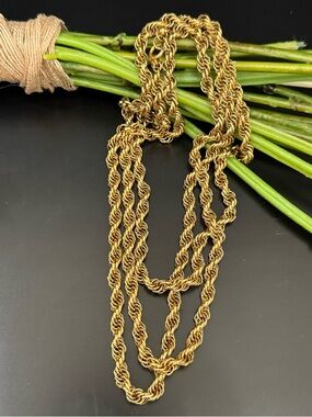 Vintage MONET Gold-tone 7mm Twisted Rope Chain 54” Necklace 91.7g.